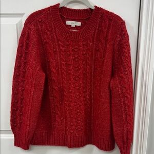 LOFT Women's Bold Red Cable Knit Sweater